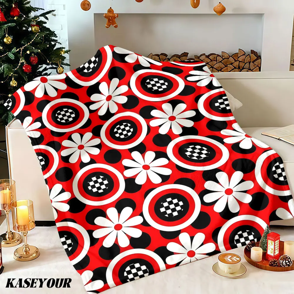 Retro Daisy Dots Winter Summer Flannel Blanket Throw Fleece Soft Fuzzy Plush Cozy Fleece Blankets for Sofa Ideal Gifts