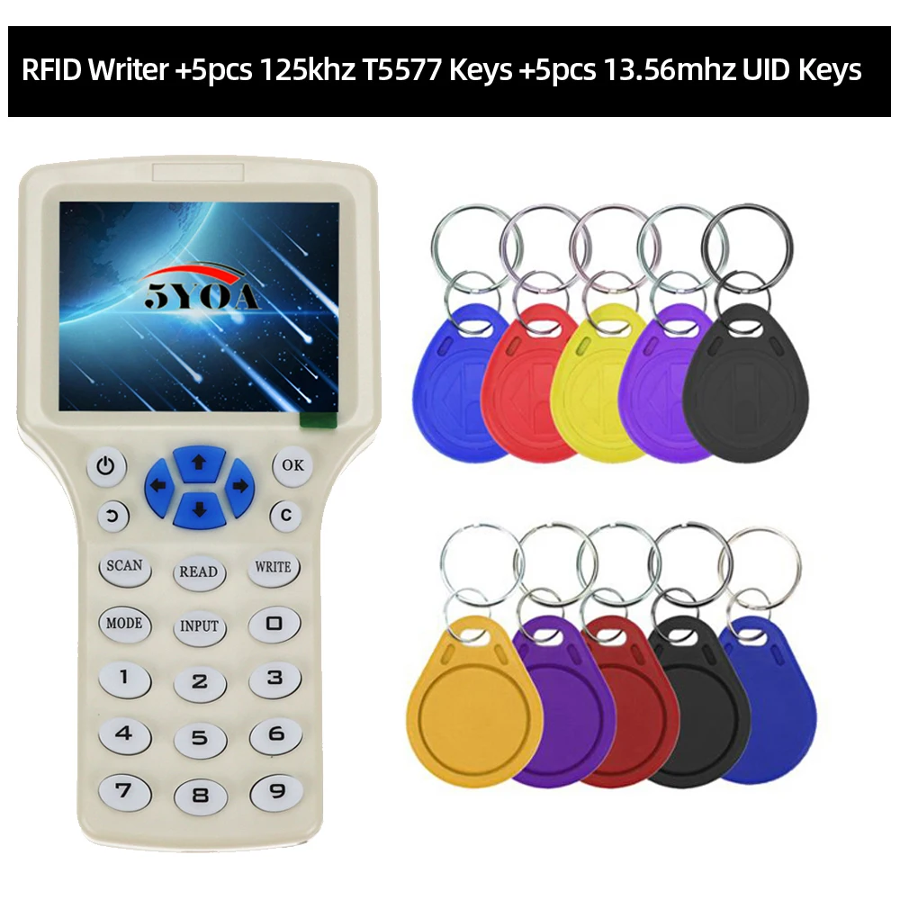 5YOA Engels 10 frequentie RFID Copier ID IC Reader Schrijver kopie M1 13.56 MHZ gecodeerde Duplicator Programmeur USB UID Tag Key Card