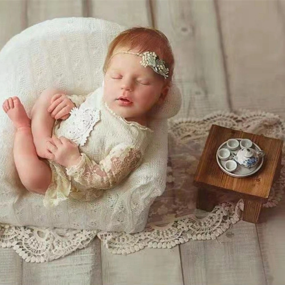 Accessoires de photographie pour nouveau-né, assiette à gâteau blanche, support en bois marron, mini table basse, accessoires de pose pour bébé, accessoires de prise de vue