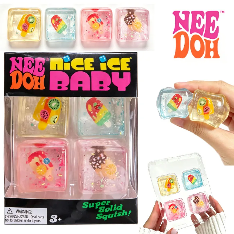 Needoh Nice Ice Cube Fidget Toys Slow Halloween Squishy Toy Stress Reliever Mini 4 Pack Set Anxiety Focus Sensory Cube Gifts New