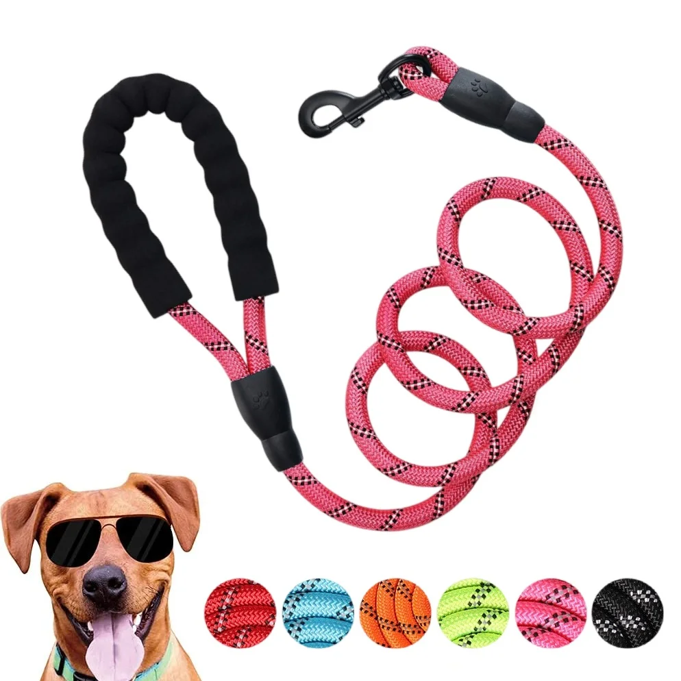 Correa de nailon fuerte para perros pequeños, medianos y grandes, correas para mascotas con cómodo mango acolchado reflectante