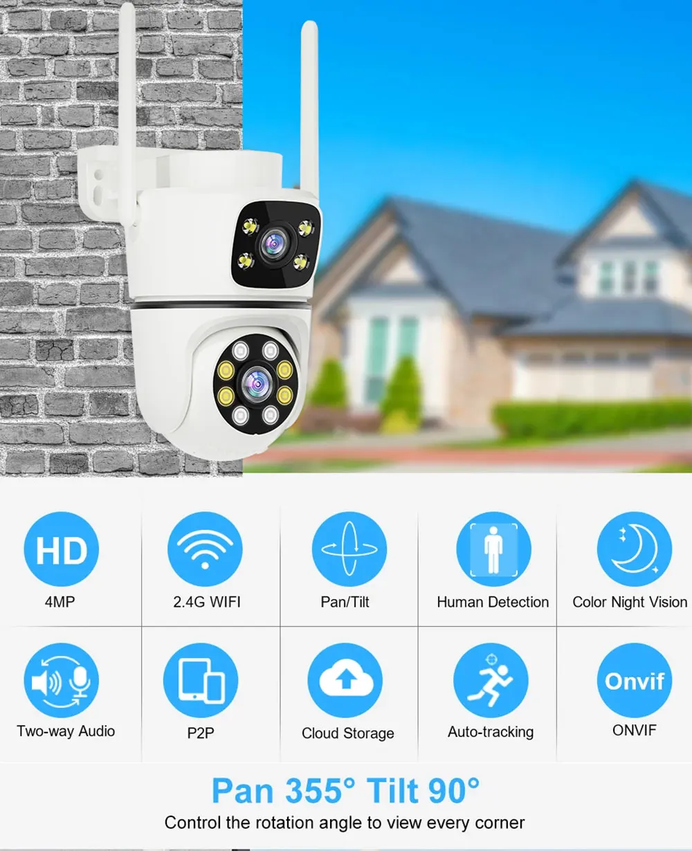 

4MP Dual Lens Yoosee APP Full Color WIFI IP Camera 360 Degree Wireless PTZ AI Humanoid Detection Home Security Baby Monitor