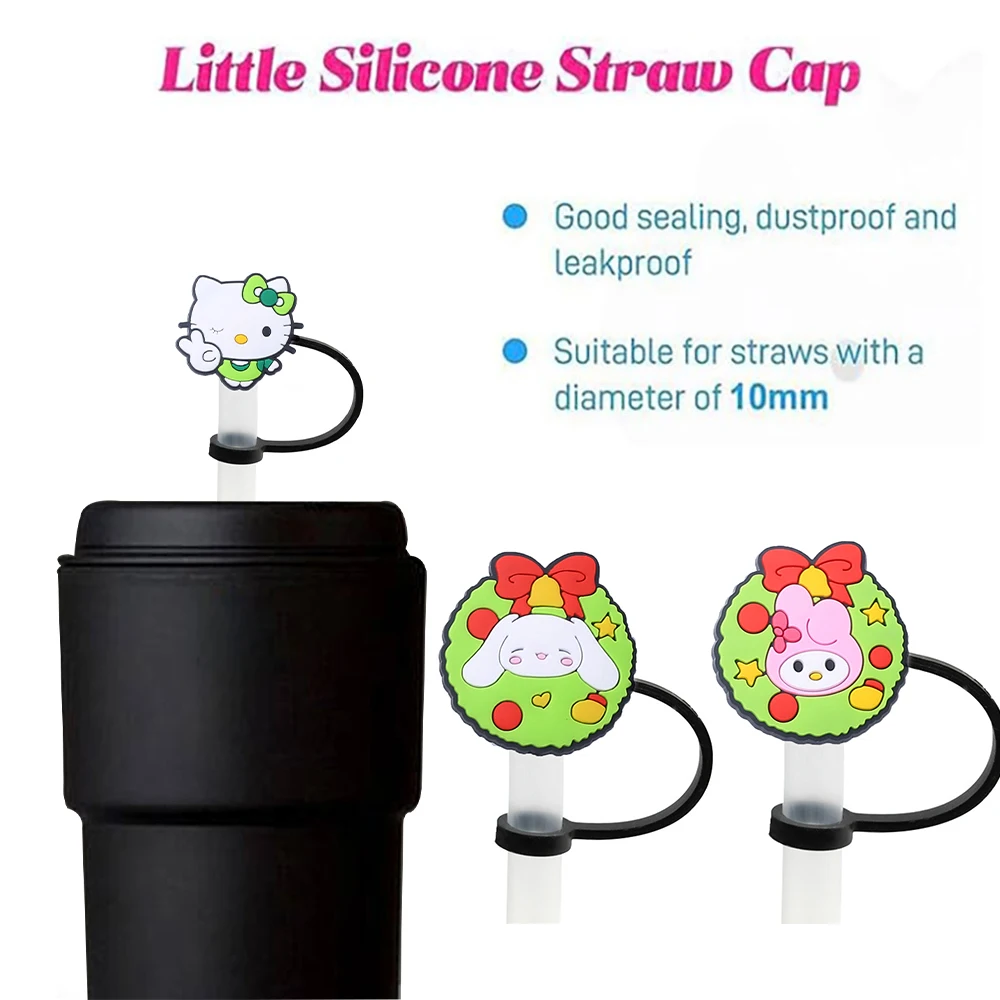 12pcs Cute Sanrio Silicone Straw Toppers for 10mm,Straw Caps for Glass Cup,with 30&40Oz Tumbler with Handle Dust-Proof Reusable