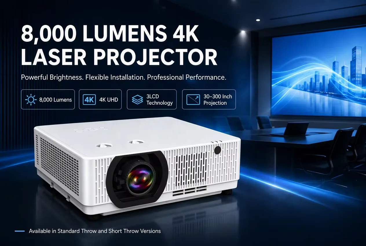 8,000 Lumens 4K Laser Projector 3LCD Ultra HD High Brightness Engineering Projector for Large Conference Room Museum Exhibition