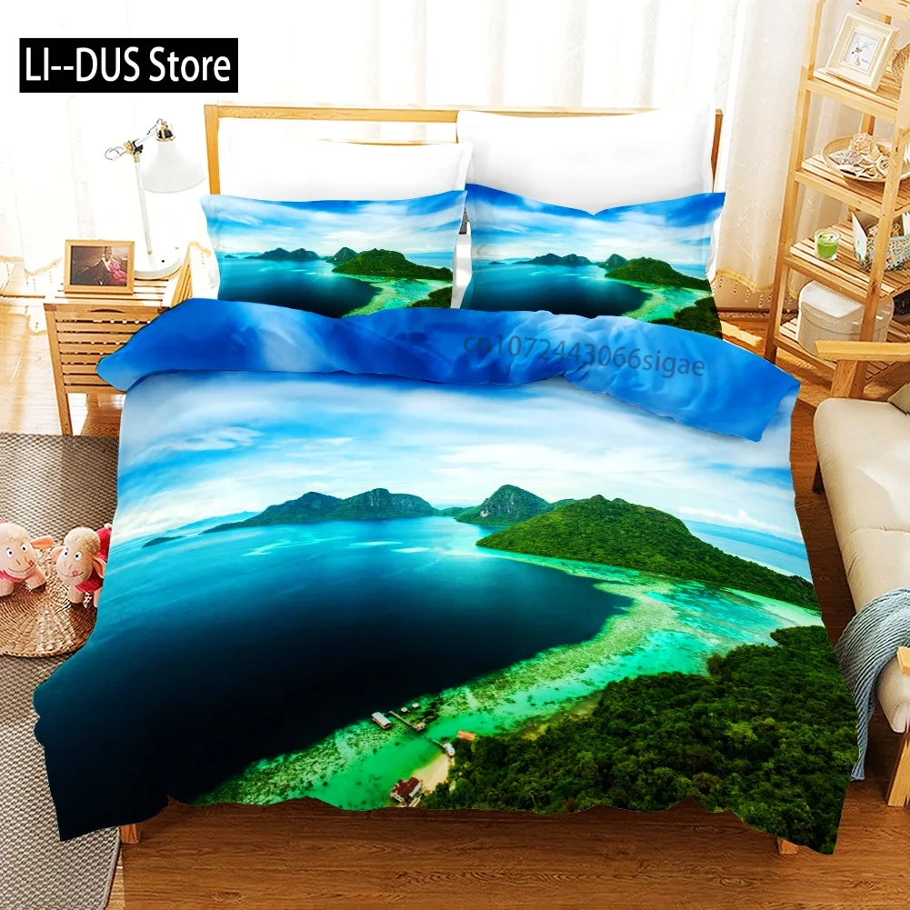 

Tropical Duvet Cover Set King Size Microfiber Palm Trees Silhouette Sunset Tropical Beach Coastline Exotic Vacations Bedding Set