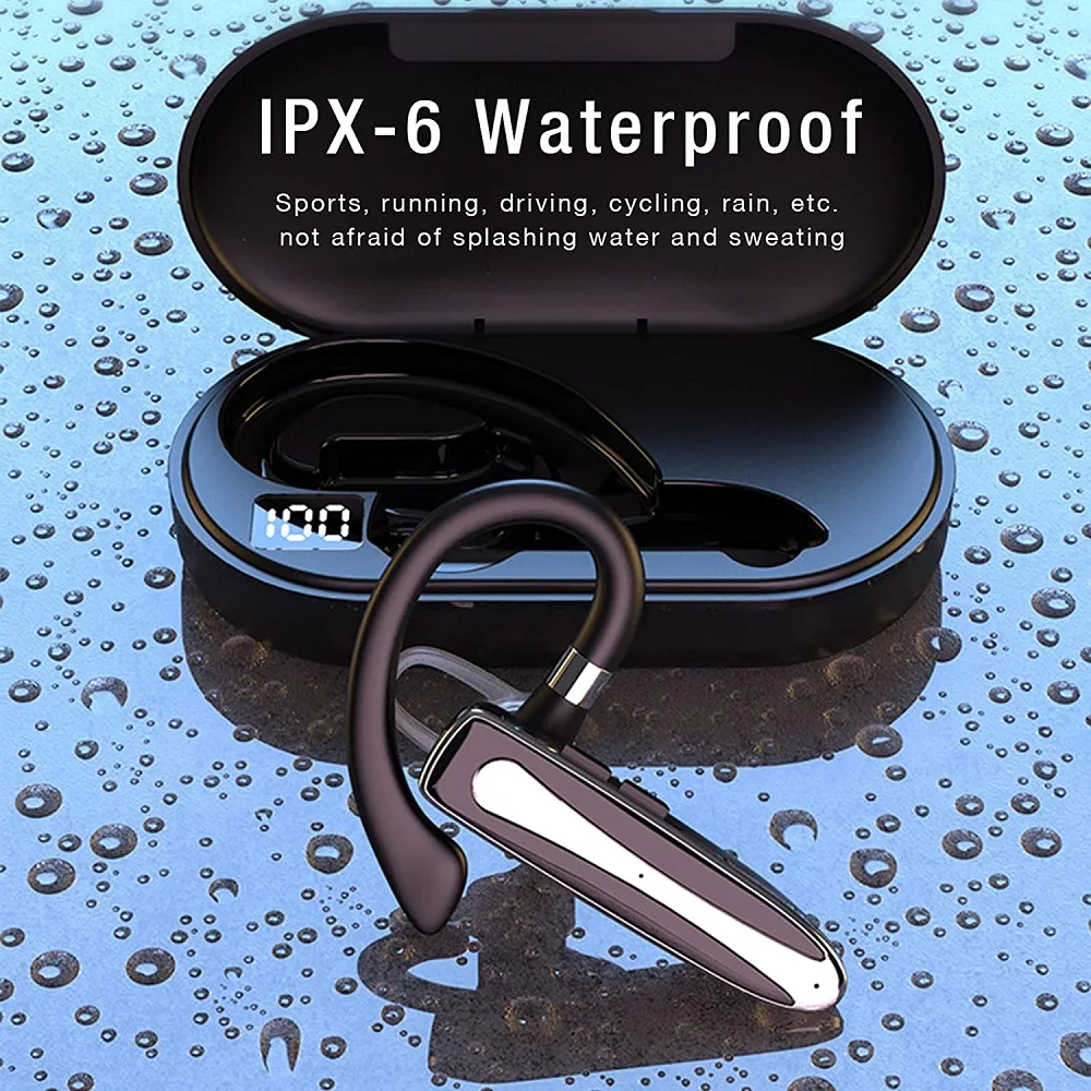 الأذن هوك جديد سماعات بلوتوث الرياضة سماعات مقاوم للماء الأعمال يدوي لاسلكي سماعة مزودة بميكروفون شحن صندوق