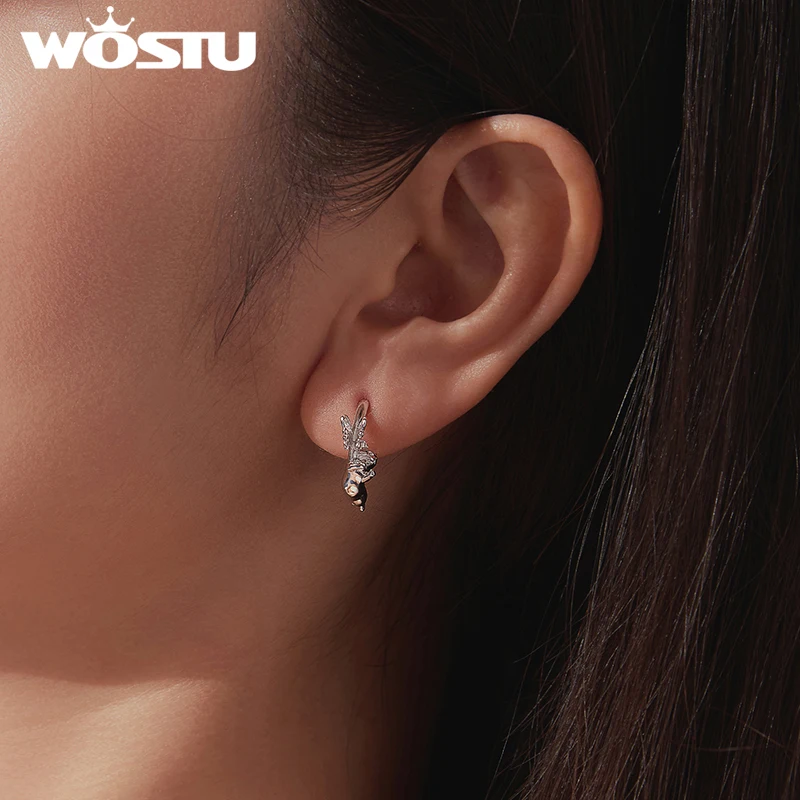 WOSTU Original Style Cat & Butterfly Hoop Earrings For Women , Platinum Plated Pet Cat Huggies earring Fashion Jewelry Gift