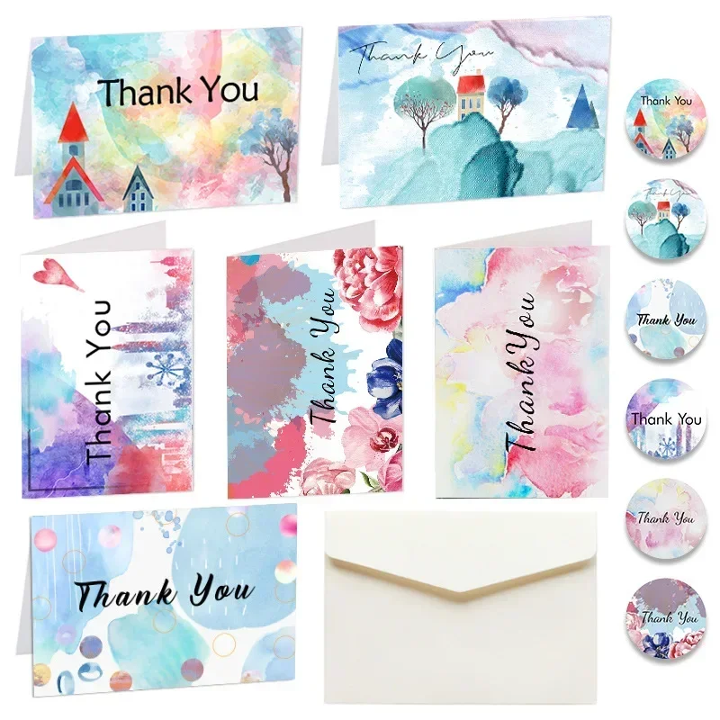 Universal Tie Dye Thank-you Card Ink Style Wedding Party Blessing Message Folding Handwritten Card Gift Decoration Cards
