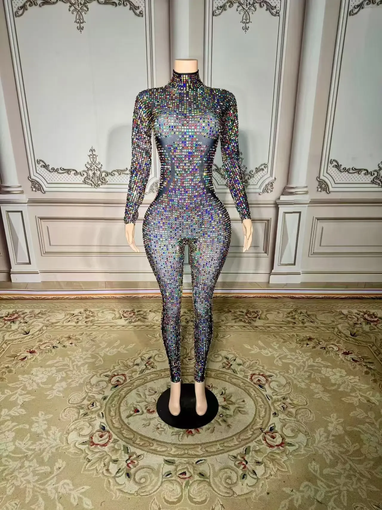 

Sexy Skinny Sequins Mirrors Jumpsuit DanceWear Transparent Leggings Stretch CostumeOutfit Performance Outfit