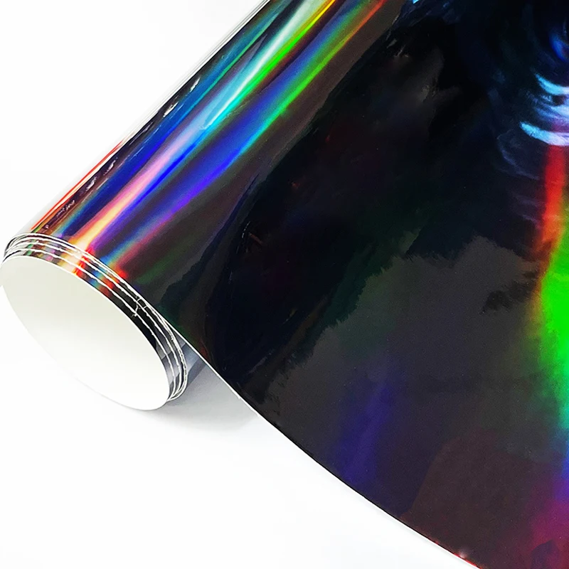 Glänzende Holographische Chrom-Schwarz-Vinylfolie mit Luftkanälen, Selbstklebende Autofolierung, Motorrad-Dekorfolie