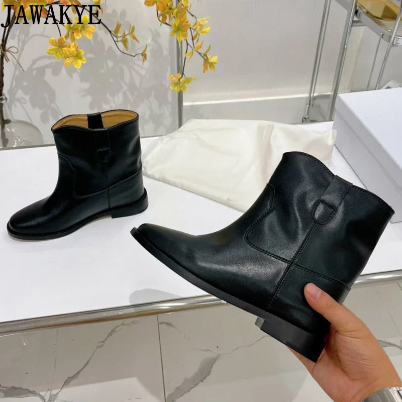 Designer Inner Wedge Heel Ankle Boots For Women Suede Leather Round toe Flat Heel Chelsea Boots Winter Platform Shoes Woman