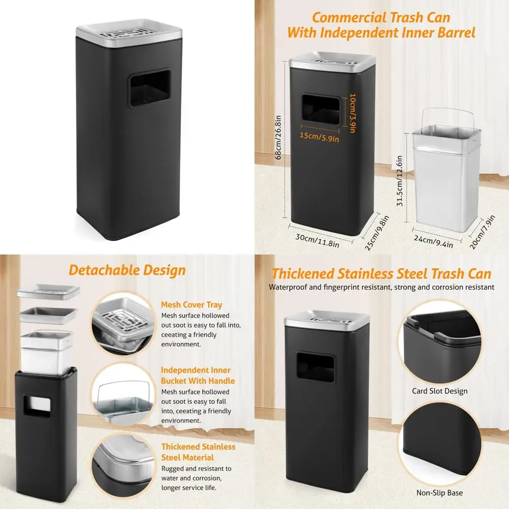 

Stainless Steel 4 Gallon Outdoor Trash Can with Removable Inner Bucket for Office Use - Commercial Grade Garbage Bin