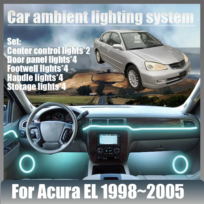 Luces LED Ambientales para Acura EL 1998~2005, Luces de Atmósfera Coloridas, Tira de Neón para Interior de Auto, Iluminación RGB de 64 Colores