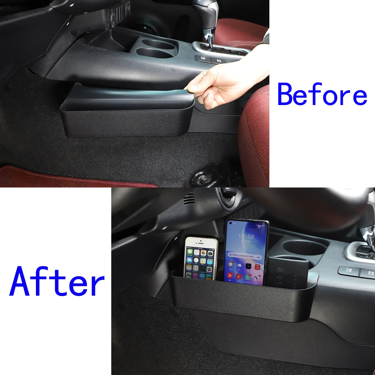 ABS Black Center Console Side Storage Box vassoio multifunzione per telefono cellulare per Toyota Hilux 2015-2021 accessori interni auto