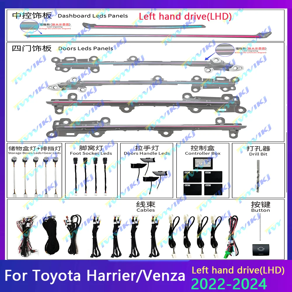 

For Toyota Harrier Venza 2022-2024 Car Lnterior Upgra de And Modify LED Dynamic Magic Color OEM Size Cube style Ambient Light