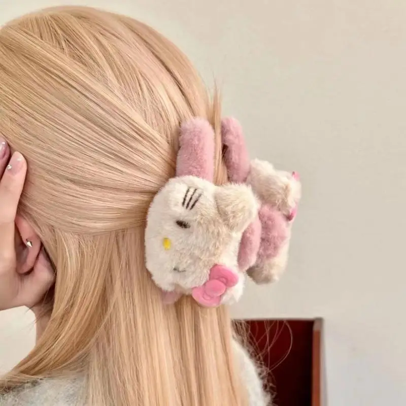 

Sanrio Girls Plush Hairpin Hairpin Double-Sided Hairpin Hair Accessories New Decorative Cartoon Hello Kitty Girl Holiday Gift