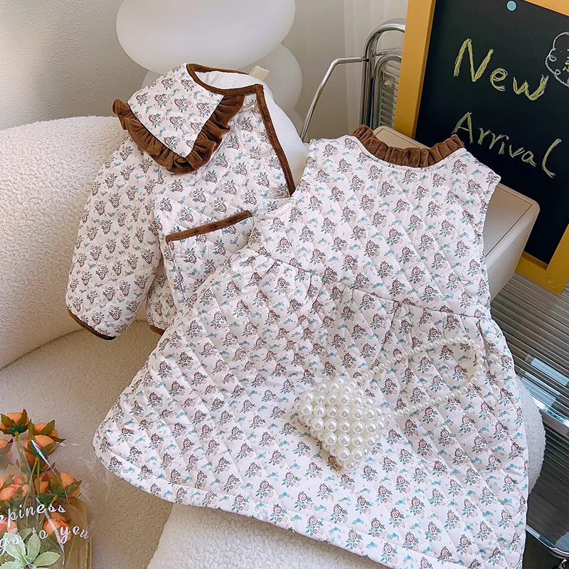 

Girls Winter2025New Fashion Casual Jacket Stylish Quilted Vest Dress Two-Piece Set