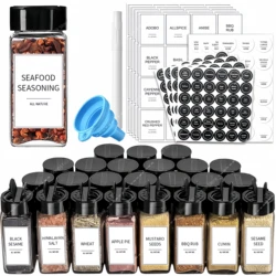12Pcs Spice Jars with label Seasoning Containers Salt Glass Spice Jars with Black Shaker Lid Pepper Shakers Spices Container Set