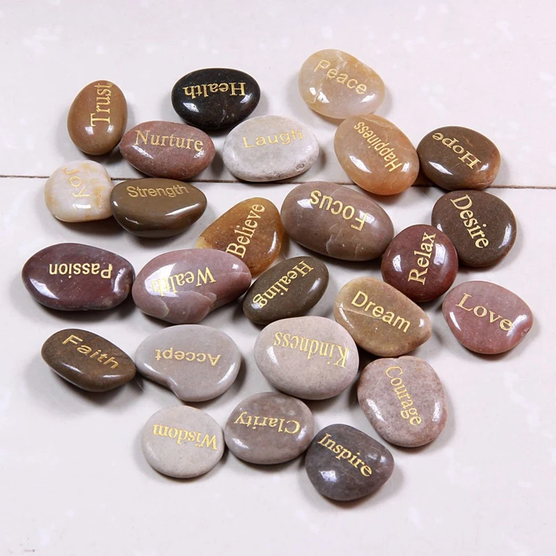 25 Engraved Inspirational Stones With Words Of Encouragement Gold Engraved Stones For Worry Affirmation Meditation Stones