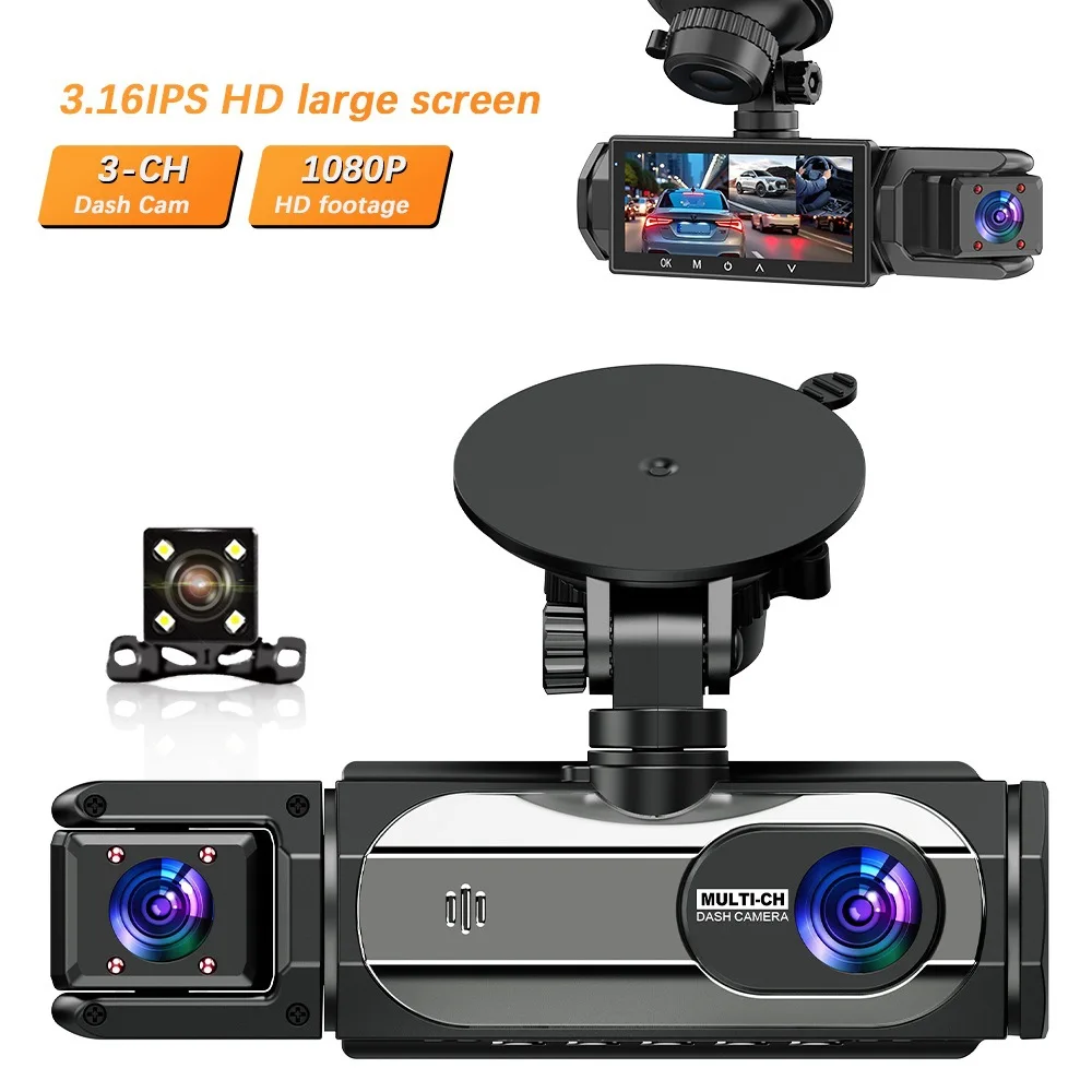 Dash Camera 3.16-inch 2/3 Lens Recording WIFI Driving Recorder 1080P Night Vision, Loop Recording, Motion Detection, Gravity Sen