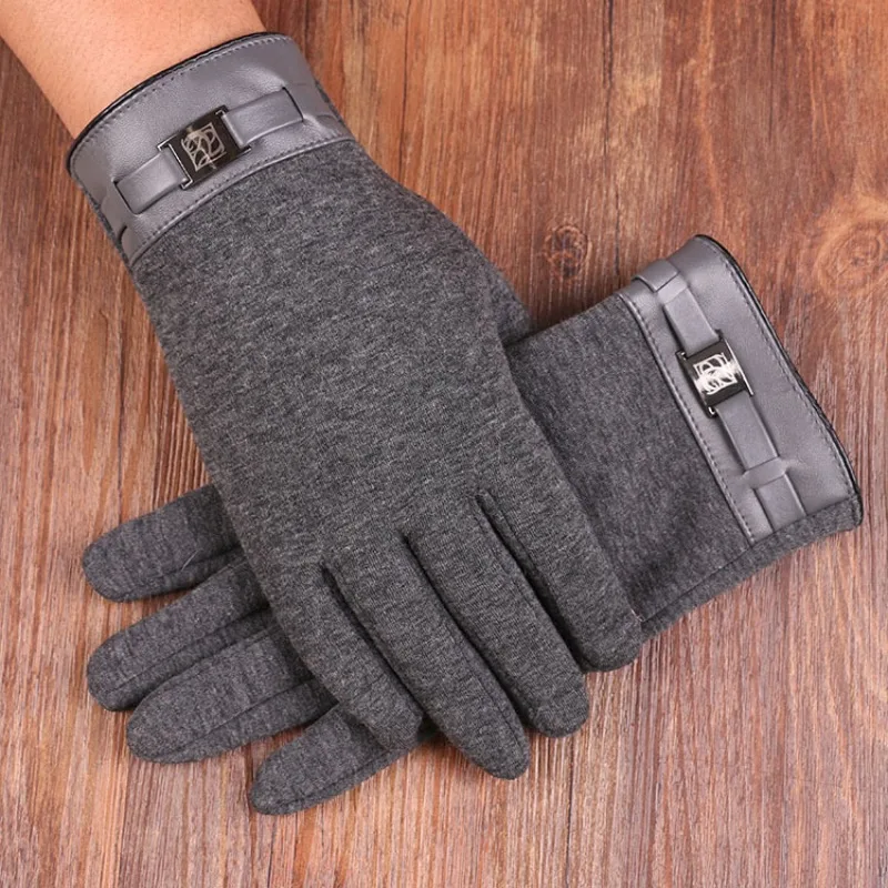 Autumn Winter Thickened Windproof Cashmere Touch Screen Gloves Men Outdoor Riding Cycling Driving Warm Thermal Non Shedding