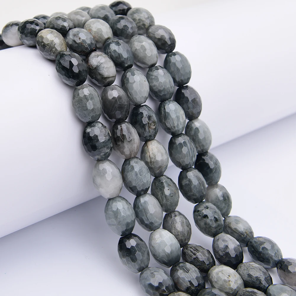 

APDGG 15x20mm Natural Gray Hawk's eye stone Faceted Drum Shape Loose Beads Pendant 16'' Strand Jewelry Making DIY