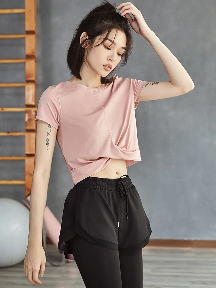 

Спортивная одежда Fitn: Женская футболка с коротким рукавом для бега и тренировок, свободная, тонкая, быстросохнущая, для йоги, в корейском стиле, прямого кроя