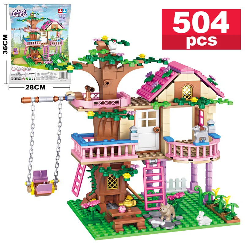 Dream City Friendship Tree House Princess Castle Building Blocks Street View Girls Series Gifts House Bricks Assembled Toys Kid