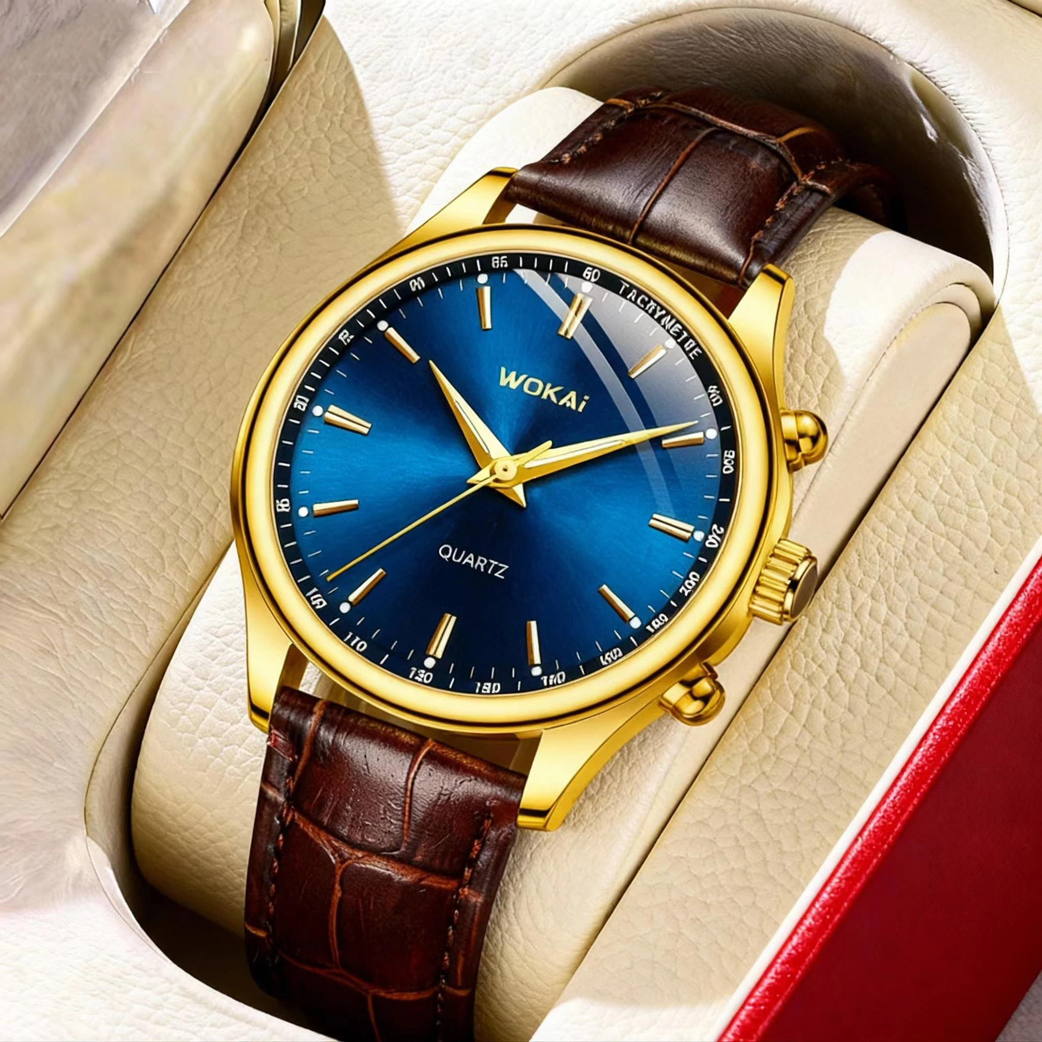 새로운 2023wokai 비즈니스 시계 쿼츠 스포츠 시계 레저 벨트 남성용 시계 남성용 시계