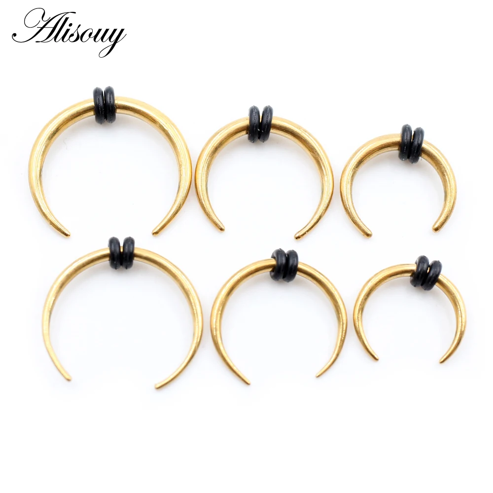 Alisouy 1PC 14/16G Gauge Stainless Steel Buffalo Horn Bull Taper Claw Flesh Ear Tunnel Expander Stretcher Nails Studs Nose Rings