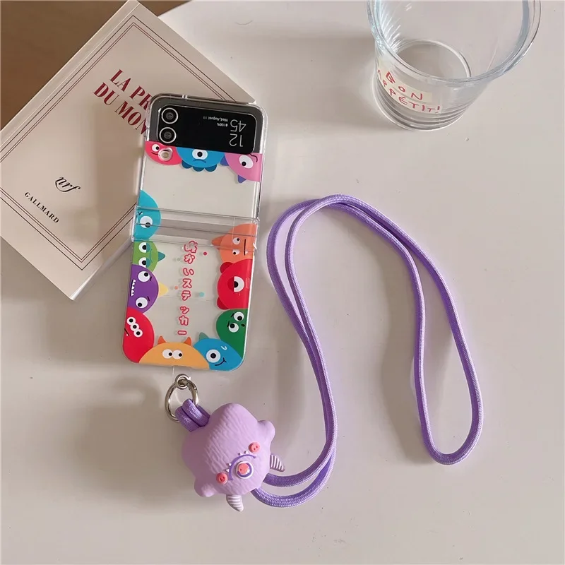 Linda funda de teléfono con cordón Monster para Samsung Galaxy Z Flip 6 5 4 3, funda trasera protectora para ZFlip4 ZFlip5 ZFlip6