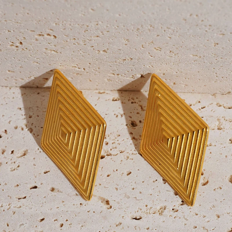 PRISCA | Women Modern Earrings Stainless Steel Diamond Shape Luxury Party Chic Jewelry 18k Gold Trendy Gifts