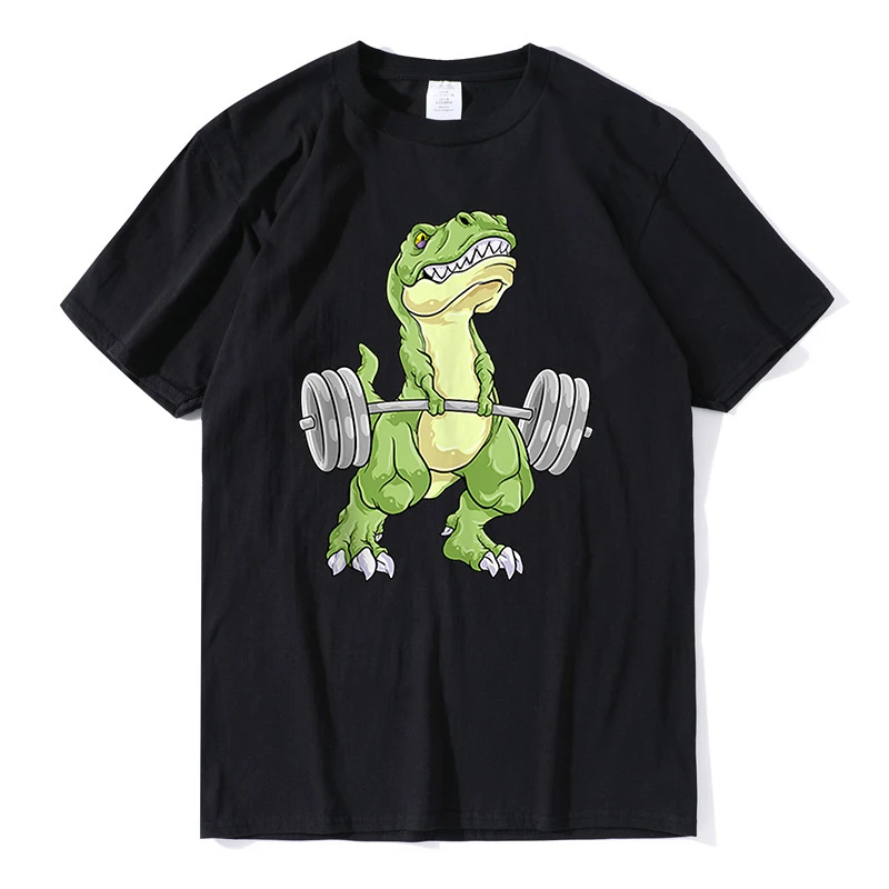 Men\'s T-shirt High Quality Dinosaur Weightlifting T Rex Fitness Gym Workout Deadlift 100% Cotton T Shirt Oversized Streetwear