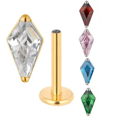 ASTM F136 Titanium rhombus EAR PIERC Zircon Paved Top Thread ear rings Cartilage Tragus Earrings Lip Stud Helix Piercing Jewelry