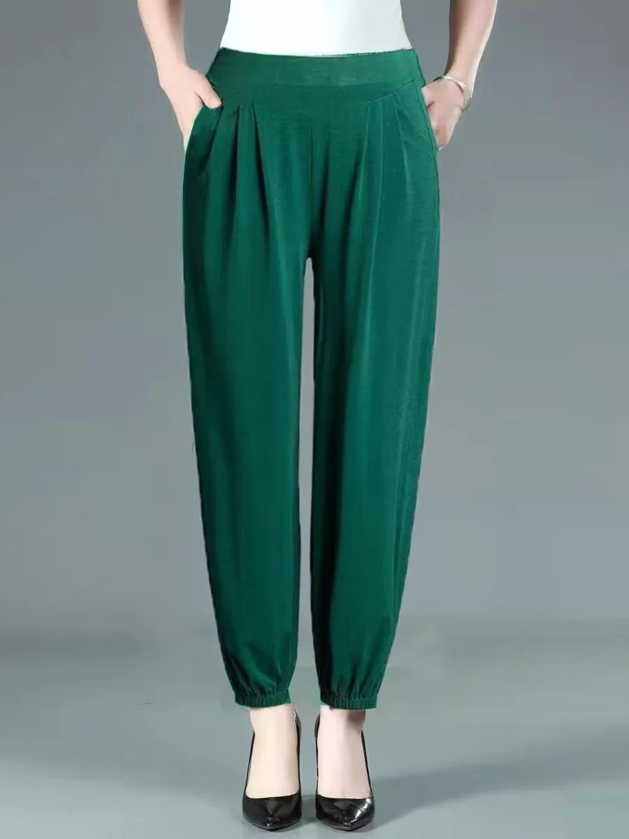 Pantaloni Harem larghi casual Pantaloni da mamma dimagranti in seta di ghiaccio con vita elastica sottile da donna Pantaloni versatili con cavolo a nove punte