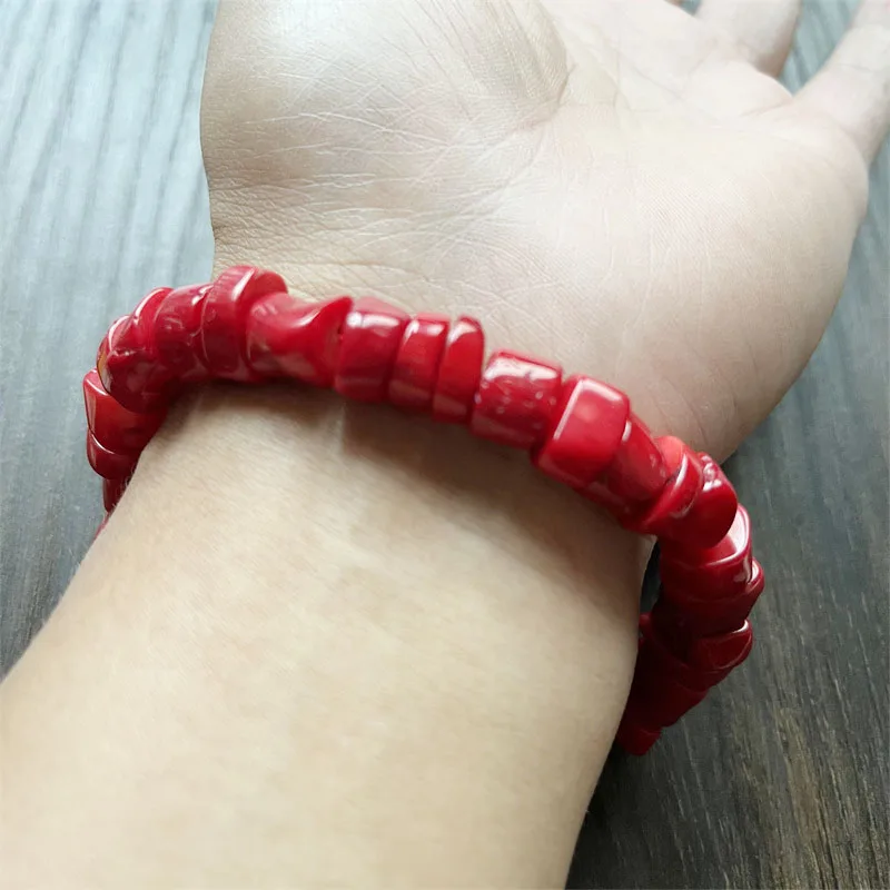 5-6-7*10-11-12MM Big Red Coral Bracelet Natural Heishi Jewelry Man Woman Noble Elegant Exquisite Beaded Hand Chain