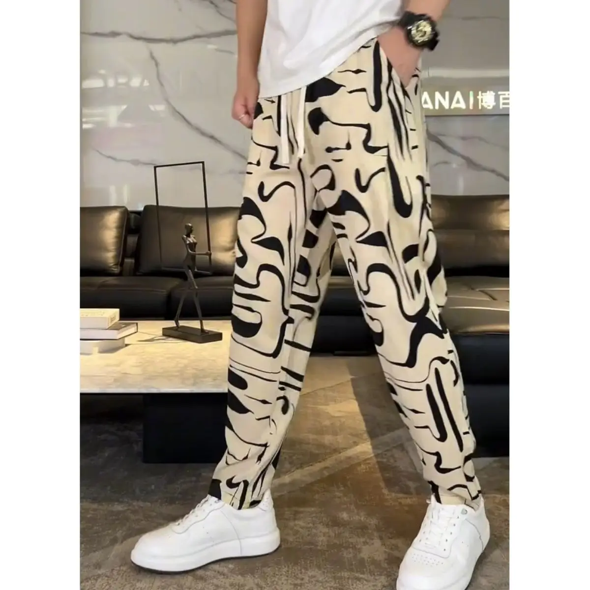 

Summer New Arrival Print Trendy Loose Thin Leg Silk Casual Pants