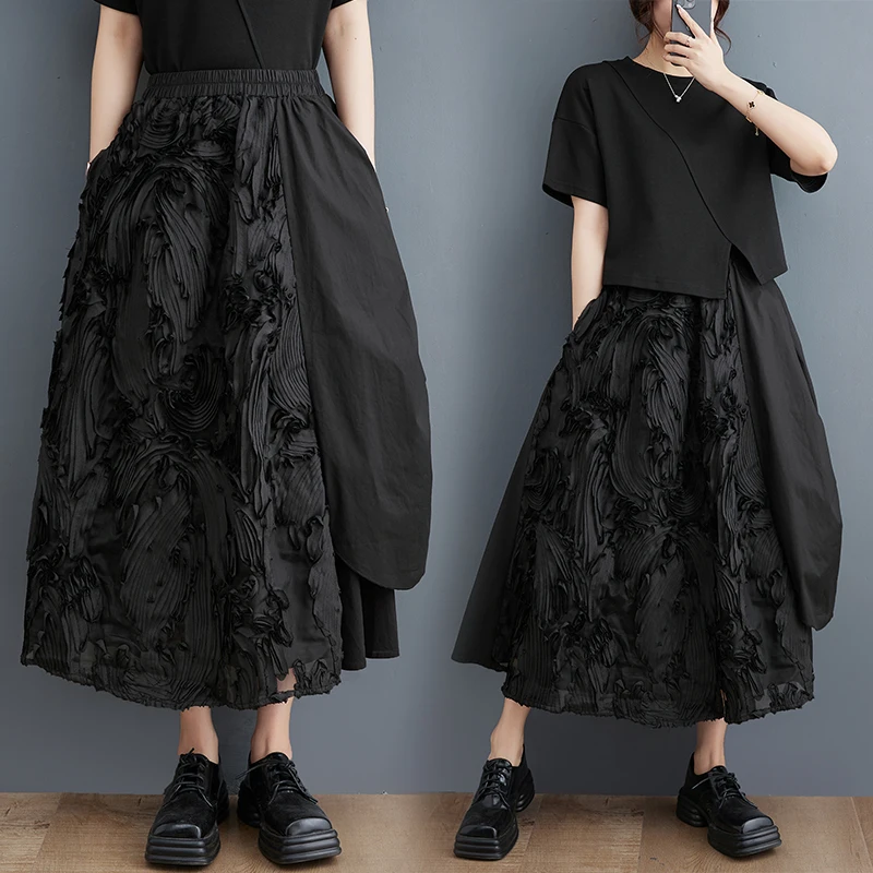 

Летняя новинка, художественный дизайн k, асимметричный 3D-узор, плиссированная универсальная тонкая юбка, юбка-миди трапециевидной формы