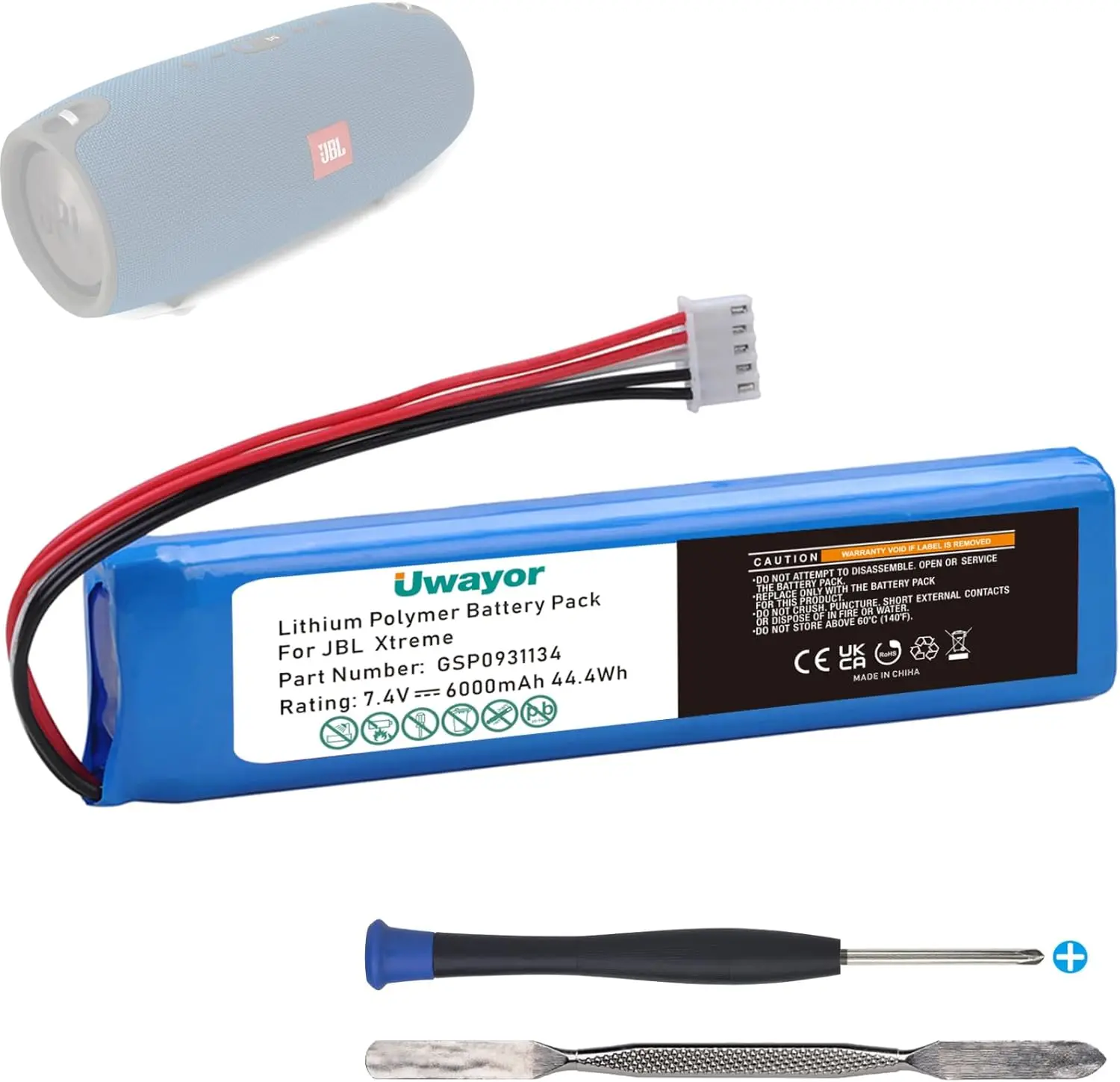 Uwayor 6000mAh Replacement Battery for JBL Xtreme, Xtreme 1, GSP0931134, 7.4V High Capacity Battery for JBL Bluetooth Speaker