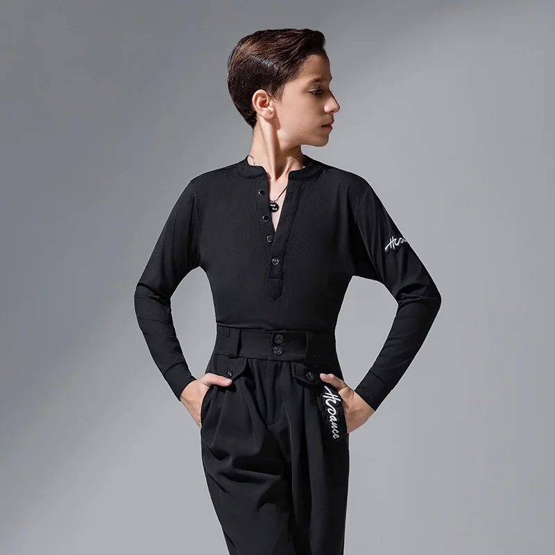 2025 Latin Dance Tops Für Jungen Langarm Shirts Samba Chacha Tango Praxis Kleidung Kinder Latin Dance Kostüme DQS21097