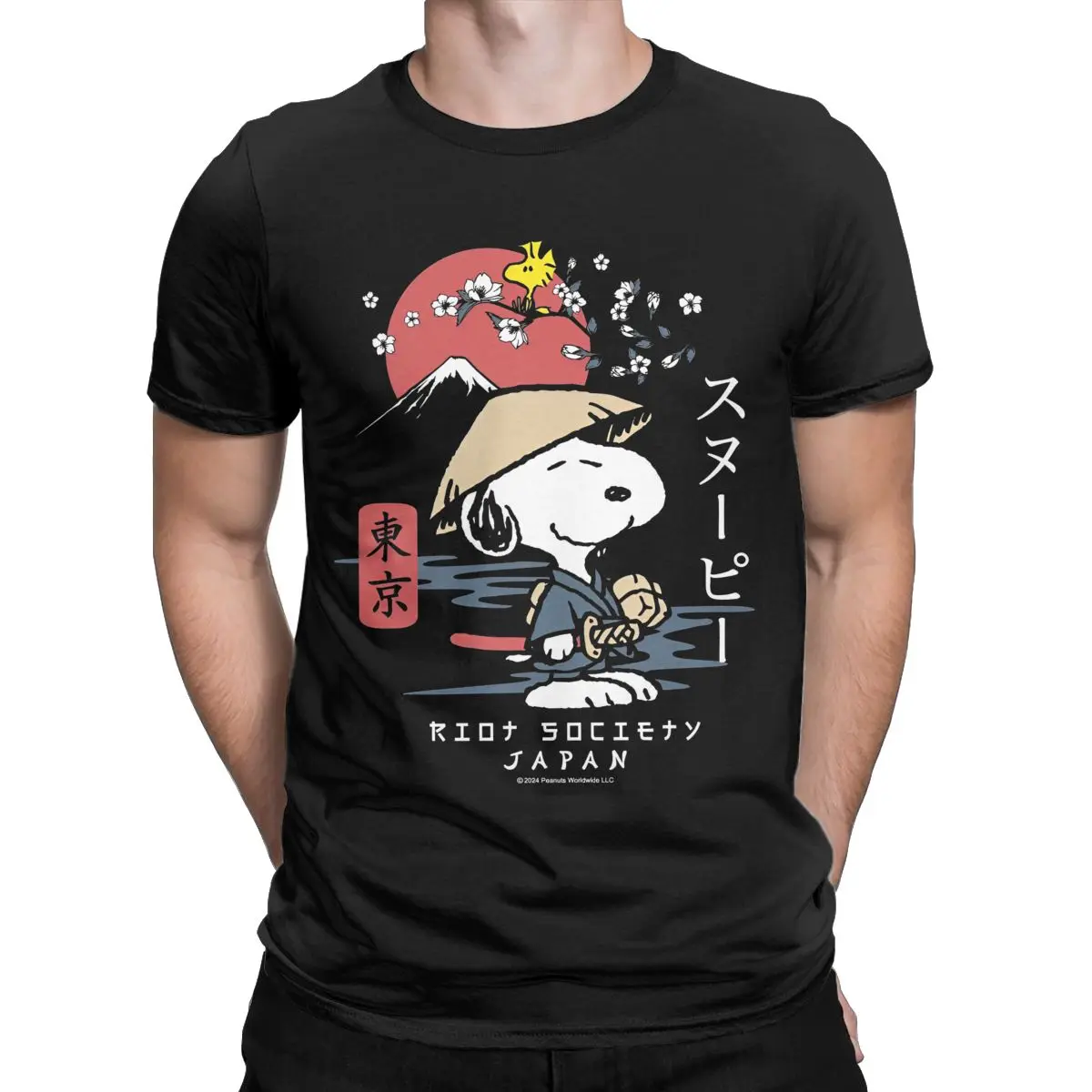 Official Peanuts Snoopy & Woodstock Samurai T Shirts Men 100% Cotton Awesome T-Shirt Round Collar Tee Short Sleeve Tops Classic