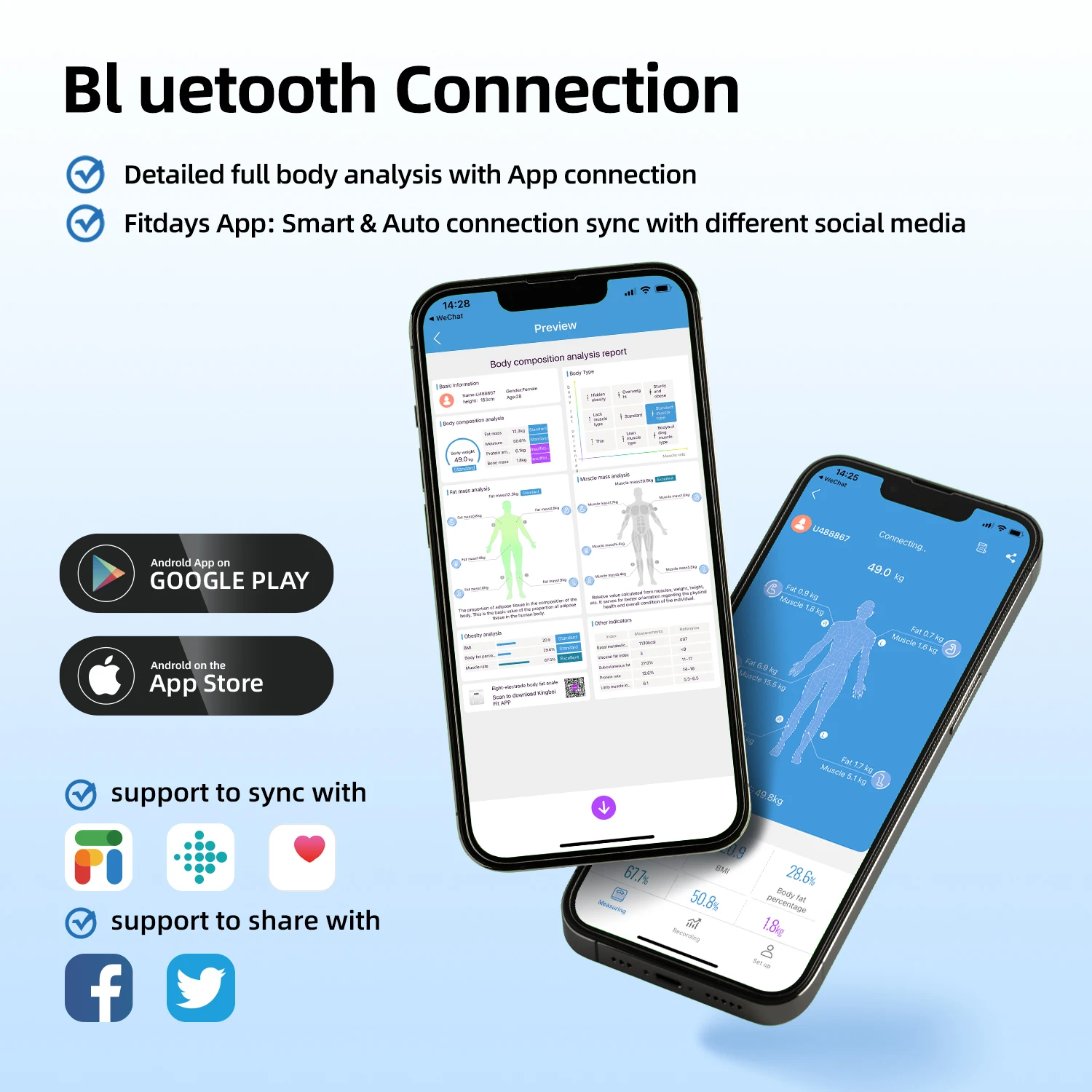 مقياس BMI مقياس تكوين الجسم الذكي 8 أقطاب كهربائية مقياس المعاوقة الحيوية مع التطبيق الذكي LED مقياس الدهون الرقمي للجسم