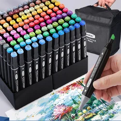 30/60 Color Markers Double-headed Square Pen Holder Student Painting  Set Alcohol Oily Quick-drying Watercolor Marker