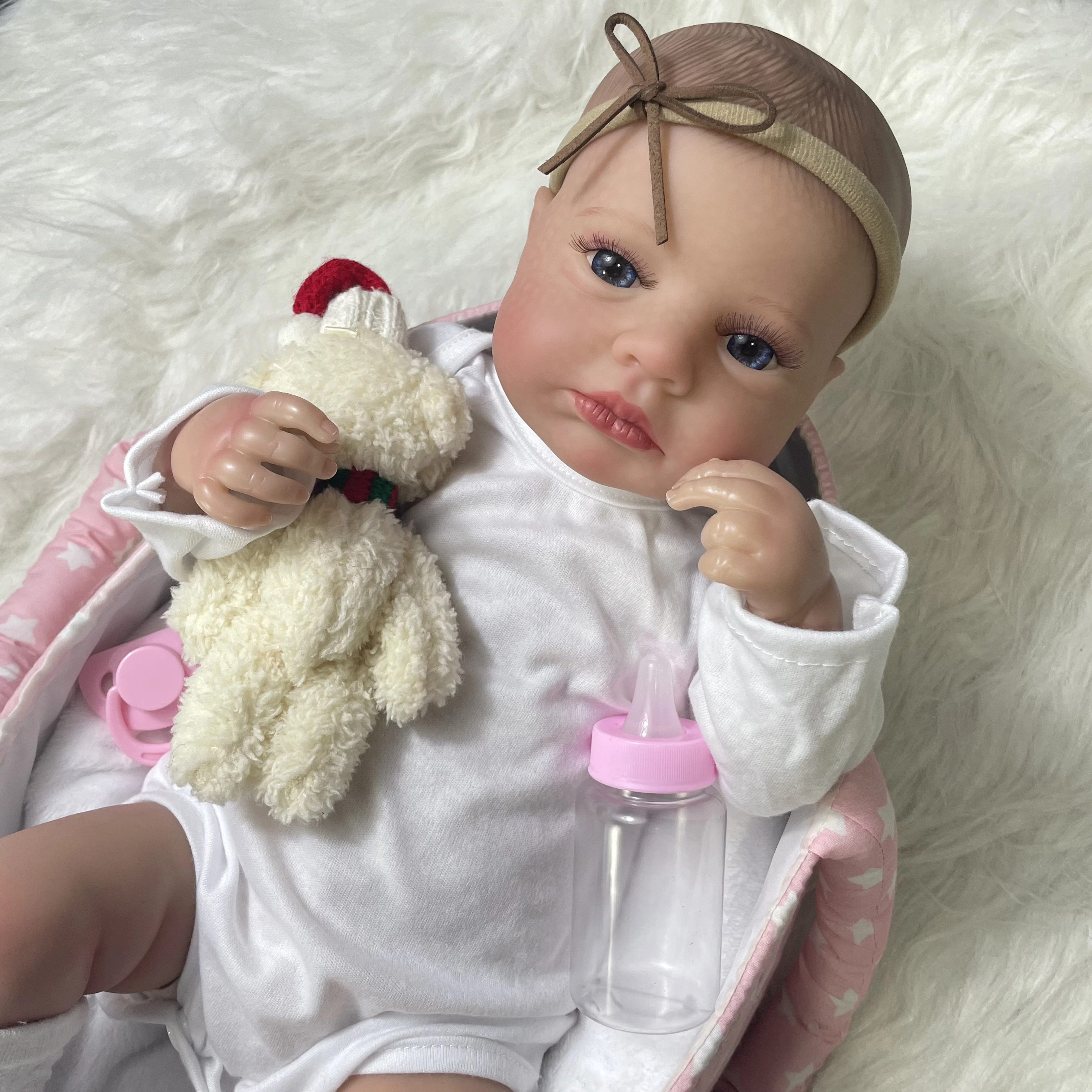 

50CM Finished Reborn Baby Doll LouLou Awake Open Eyes Lifelike Newborn 3D Skin Handmade Toy Figure Birthday Gift For Girls