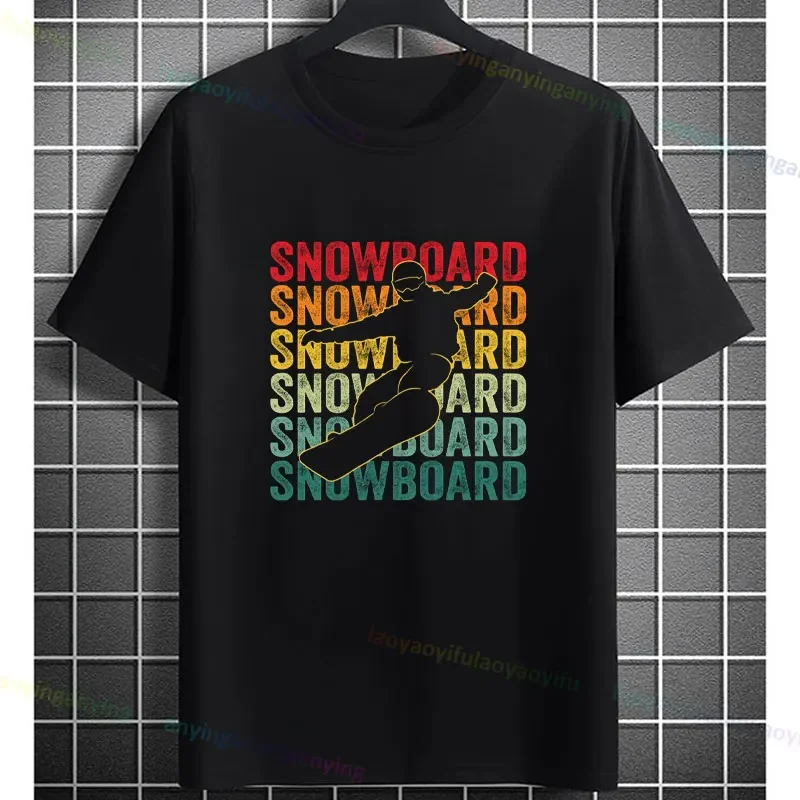 Unisex Snowboarding Skiing Graphic T-shirt Casual Short-sleev Round Neck Pure Cotton Tee Retro Print Outdoor Clothing All-Season