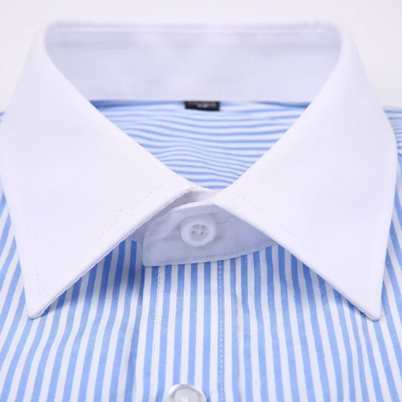 2024 Men's Classic French Cuffs Striped Dress Shirt Single Patch Pocket  Cufflink Included Long Sleeve Wedding Shirts