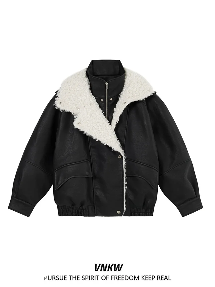 

Американская ретро-куртка из искусственной кожи с воротником из овечьей шерсти, хлопковая верхняя одежда унисекс, свободная теплая парная куртка из хлопка, модная
