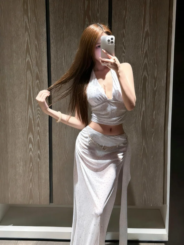 

Купальник Eden Polka Dot с завязками на шее, комплект из трех предметов, пляжный костюм для отдыха на курорте, термокупальник для пляжного отдыха, в корейском стиле