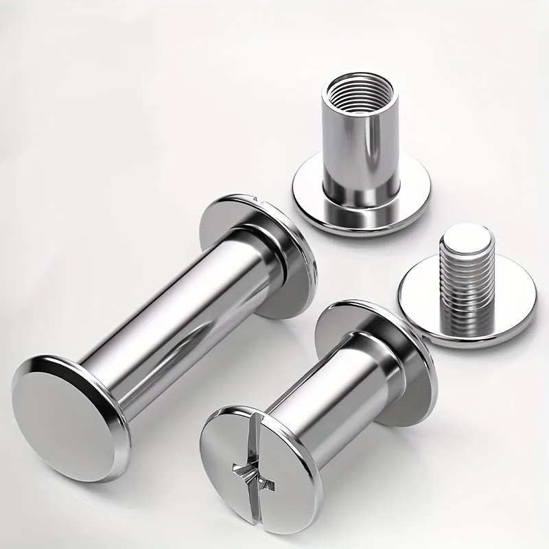 50 Set of Stainless Steel Rivets, Round Flat Head Chicago Rivet Kit Screws, Snap-on Rivets, Suitable for Faux Leather Button Ear
