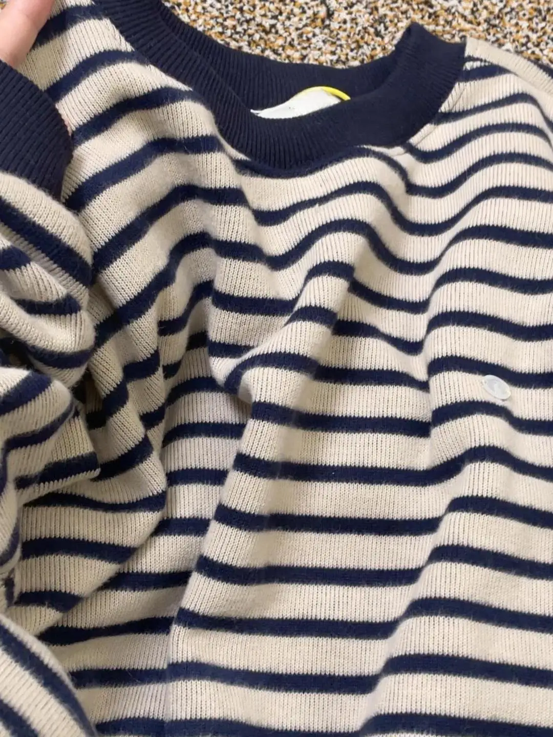 

Толстовка крупного размера 300 Pou, высококачественная, вязаная, в полоску, весенне-осенняя, повседневная, свободного кроя, удобная, с цветовыми блоками, модный топ